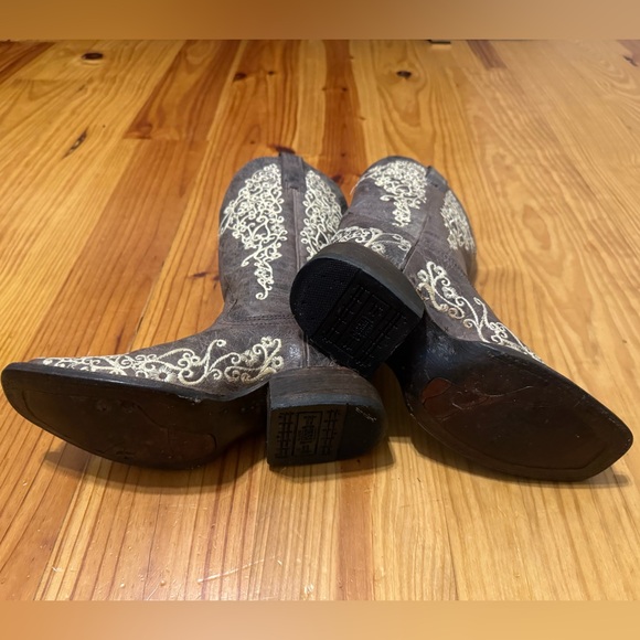 Corral Crater Bone Embroidery Square Toe Cowgirl Cowboy Boots A2663 Womens 6 M - Picture 9 of 15